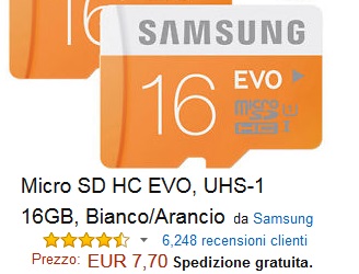 Samsung MB-MP32D/EU Scheda Micro SD HC EVO, UHS-1, Classe 10, 32 GB, Bianco/Arancio